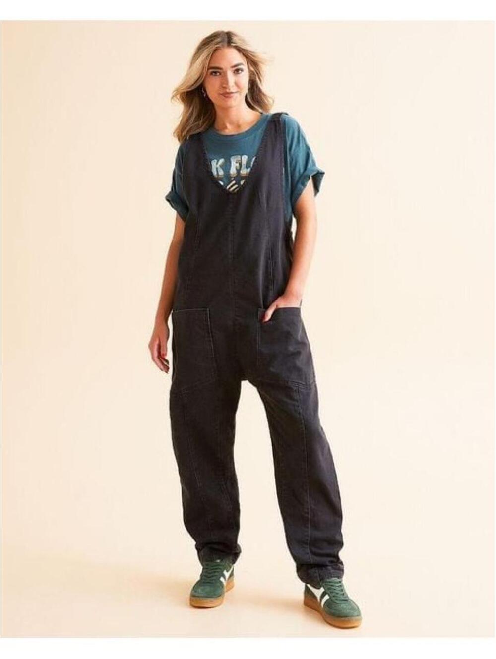 Free people Women's Black High Roller Overall Denim Jumpsuit